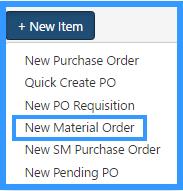New PO Requisition Click the New Item button and select New Purchase Order to create a purchase order.