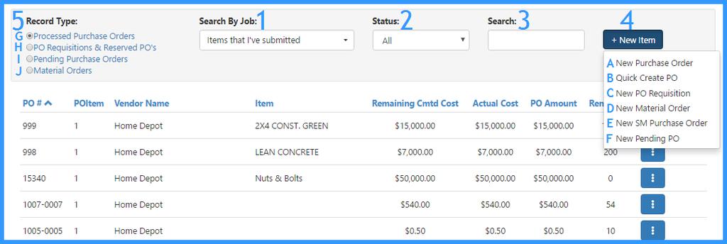 PURCHASE ORDERS (Page 7 of 16) PO Dashboard LOCATION: Field Tools, PO Dashboard This module allows users to view processed purchase orders, reserved purchase orders, purchase order requisitions, and