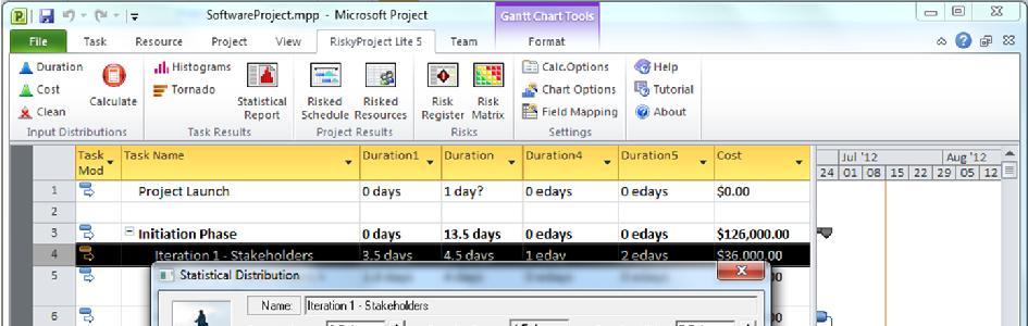 Risk tab installed on Microsoft Project ribbon allows users move