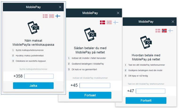 If the consumer chooses the payment method in your webshop site, include "Mobilepay" in "Payment method action list" or "Payment method list" element in the Register call.