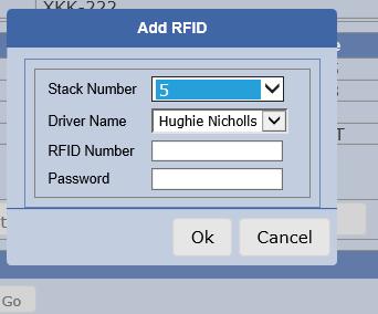Go to RFID Setup from the Setup menu Select a vehicle for which an RFID card needs to be setup To add an RFID card of a driver to a vehicle, click on the Add button In Add RFID window, enter the