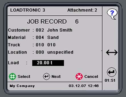 Fairbanks Scales page 32 Figure 4-2 Example of a job record. Customer Description: Press job record/f3 and open the correct record number.