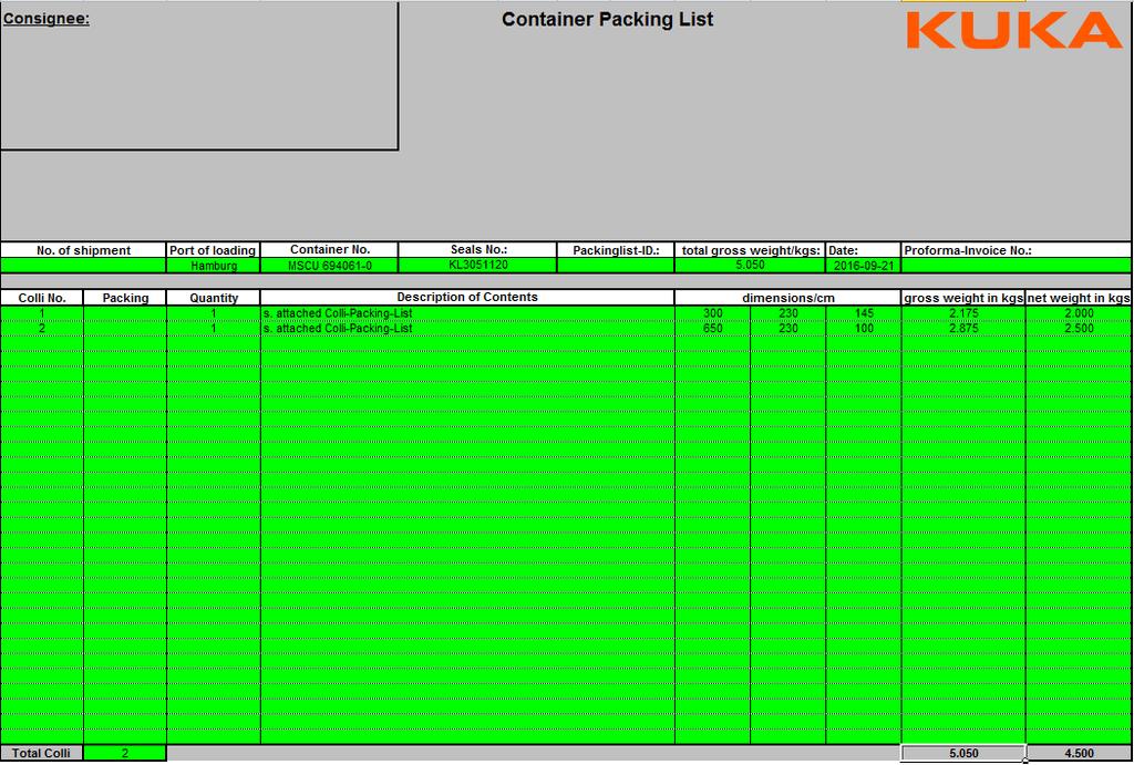 14.3 Container-Packing-List example For every consignment the Container-Packing-List has to be