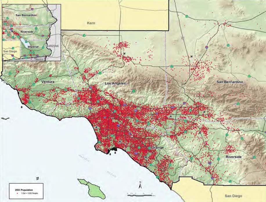Population Downtown LA Rail yards LAX Ports Source: SCAG Los Angeles has a regional population of