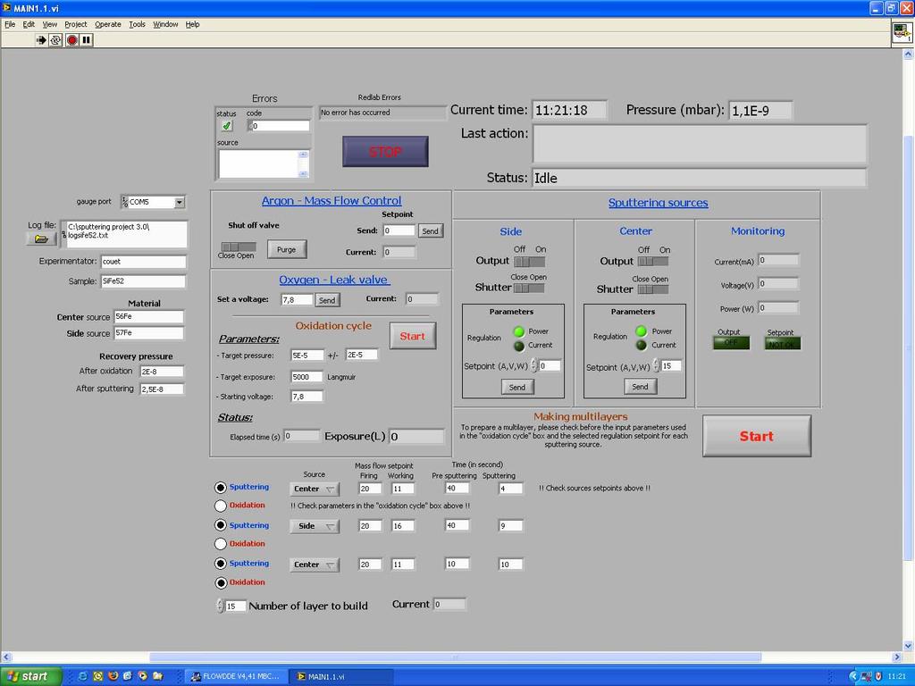 Fig.3 Graphical user interface of control program. Sample preparation. Fe/FeO superlattices of 15 bilayers were grown under ultrahigh vacuum (UHV) conditions. First 2.