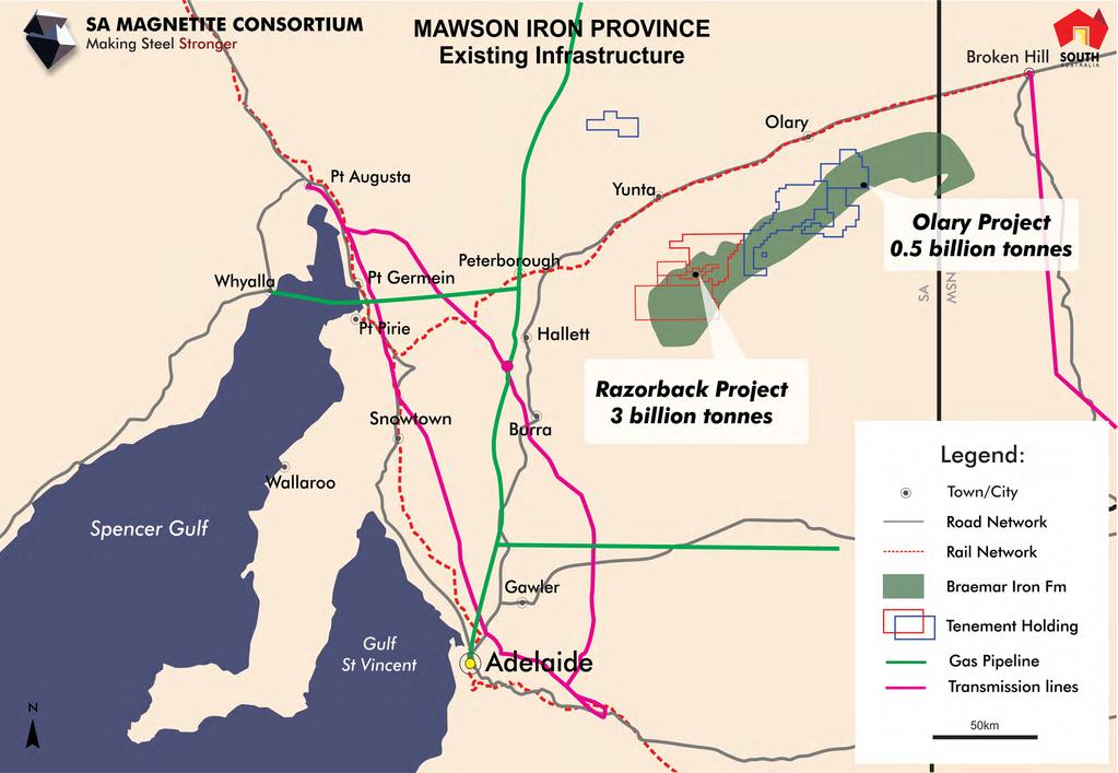 MAWSON IRON PROJECT Existing infrastructure Sheltered port site New map showing Infrastucture