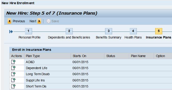 Step 5: Insurance Plans Select optional Insurance Plans 1. Select Plan by clicking the Add icon.
