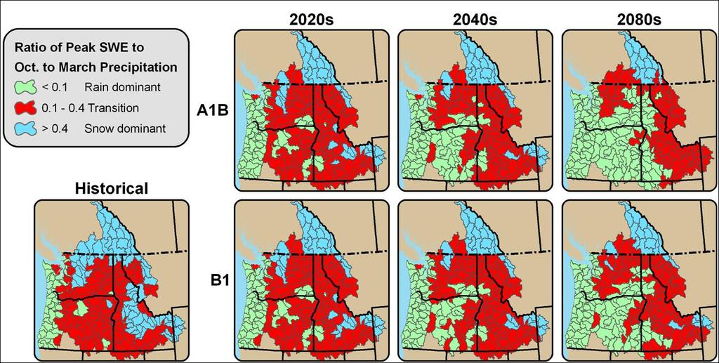 Key Impact: Shift in Hydrologic Basin Types Historically snow dominated watersheds in the