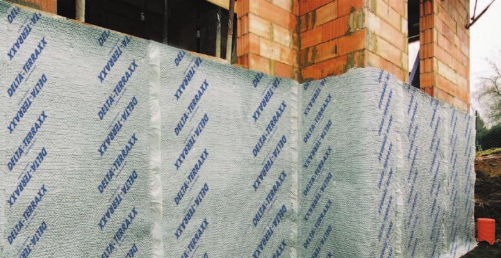 In horizontal applications: In vertical applications: DELTA -DRAINAGEVLIES DELTA -THENE serves as a separation and filtration cloth may be used for damp-proofing both outdoors and indoors.