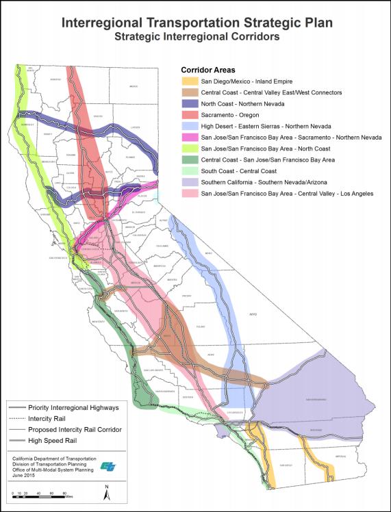 Figure 3.2 Strategic Intermodal Corridors - 2015 16 The San Jose/San Francisco Bay Area Central Valley Los Angeles Corridor runs north and south connecting the San Francisco Bay Area to Los Angeles.
