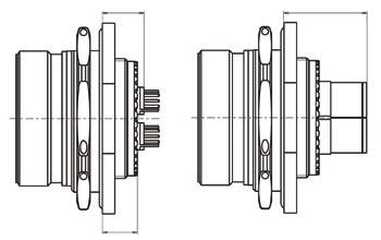 Quadrax Contacts Dimensions Square flange receptacle - Type 0 B C A PC Tail contacts Crimp contacts Shell size Aluminum