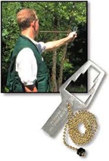 Angle gauge Used similarly to a prism for forest inventory. An angle gauge is a tool used to determine which trees to measure when using a variable radius plot design in forest inventory.
