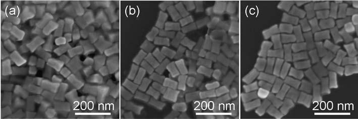 Figure S12. SEM images of gold nanocrystals obtained at different AR seed solution: (a) AR = 2.2, (b) AR = 2.