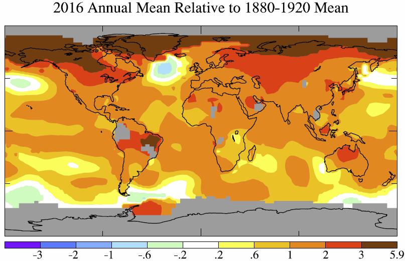 2016 was Warm Global surface temperature in 2016 was