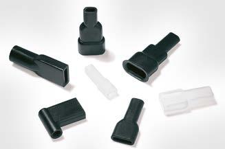 3.9 Cable Protection Systems Grommets For flat pin bushings Push-on caps The protective push-on caps and elbow grommets are specially constructed to insulate and protect flat pin bushings.