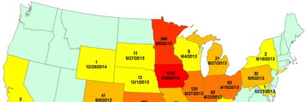 Eggs Set and Weights Above Year Ago PEDv Cases by State Eggs set for the first three weeks in January averaged 2.