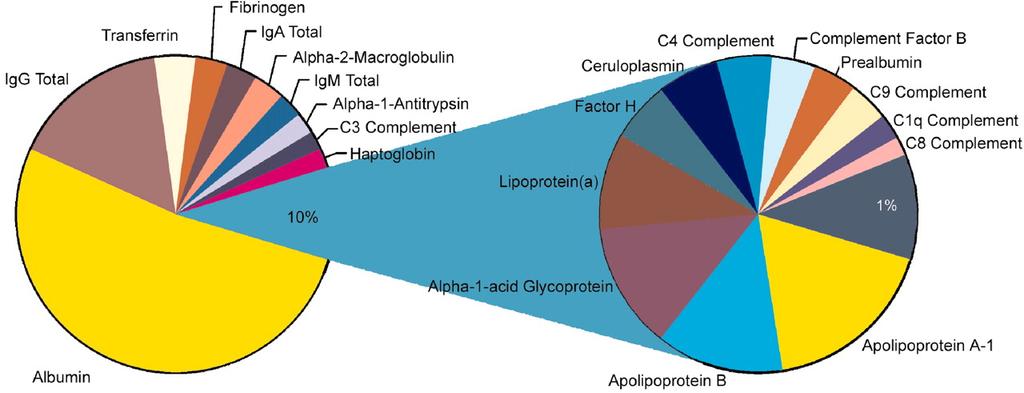 Protein biomarkers (2) Pie chart representing the relative contribution of proteins within plasma Copyright 2003