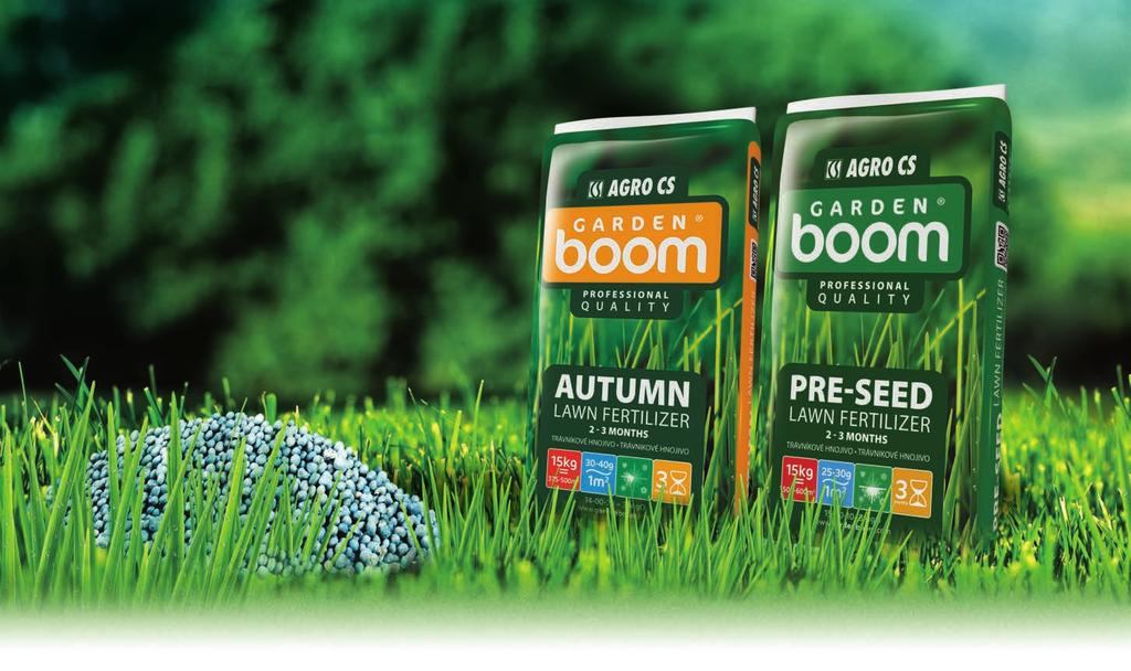 LAWN FERTILIZERS The GARDEN BOOM fertilizer product-range belongs to the group of long-lasting fertilizers allowing the lawn to get optimum supply of nutrients in the appropriate season of the year.