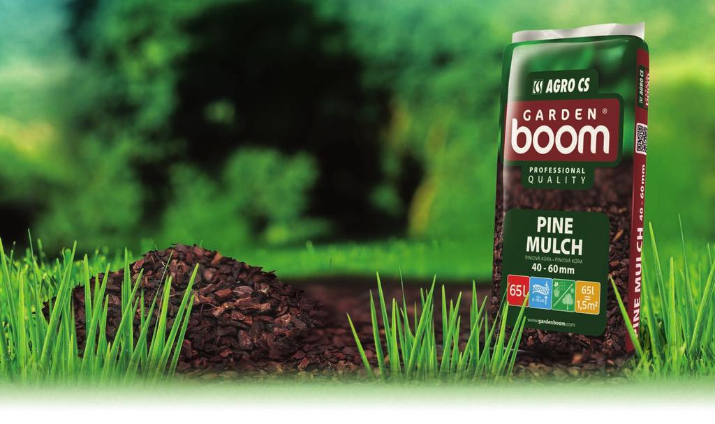 PINE MULCH Pine mulch from the GARDEN BOOM product-range is a suitable supplement to increasing the attractiveness of your garden in view of its appearance and decoration.