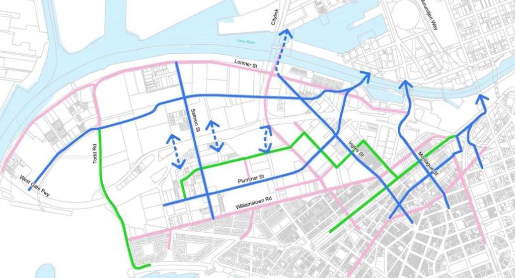Active Travel Infrastructure Review: The ITP proposes a network to interconnect precincts and create direct connections into Docklands, the CBD, South Melbourne and the West Gate Punt.