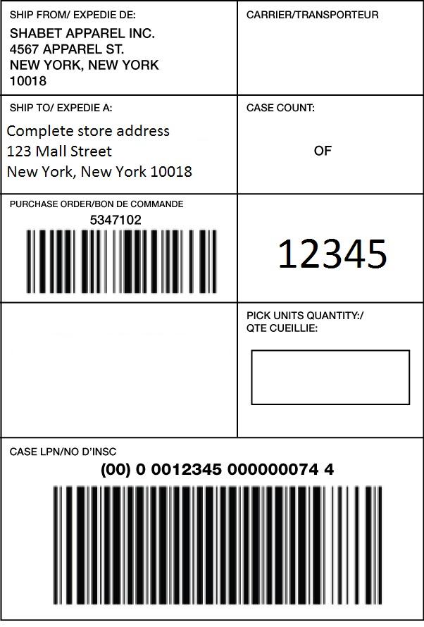 DIRECT TO STORE SAMPLE UCC-128 SHIPPING