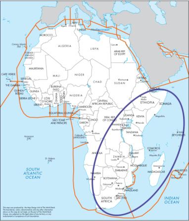 Case Study: RCIP / EASSy Project InfoDev Funded initial feasbility study IFC Led EASSy Project with 22 countries, 30 operators, 5 DFIs in Africa World Bank $424 million Regional