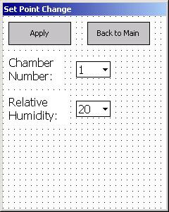 3. Touch "View Set Points" to view the current chamber set points. 4. Touch "Change Set Point". 5. Select the desired chamber on the "Chamber Number" pull-down window. 6.