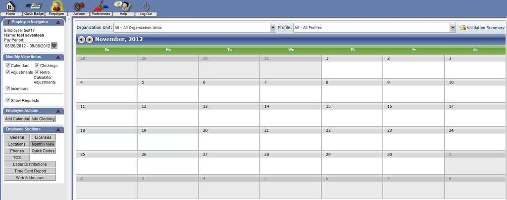 8 Add Calendar Entries for Multiple Days Click on the Monthly View button located under the Employee Sections Card. Click on the dark bar for the 2nd.