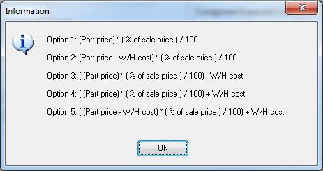 v. % Of Sale Price - Identify the appropriate percentage based upon the option that is selected in the Calculate Line Cost by the Following Options group box (see below).