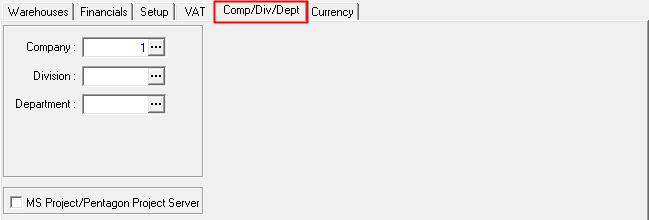 7. Comp/Dept/Div Tab a. Company - Identify the company that manages the consignment warehouse. i. Left-click the Company field containing the ellipses. i The Company List search window will appear.