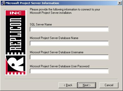5. Now enter the SQL Server name, Microsoft Project Server database name, Microsoft Project Server database user name, and Microsoft