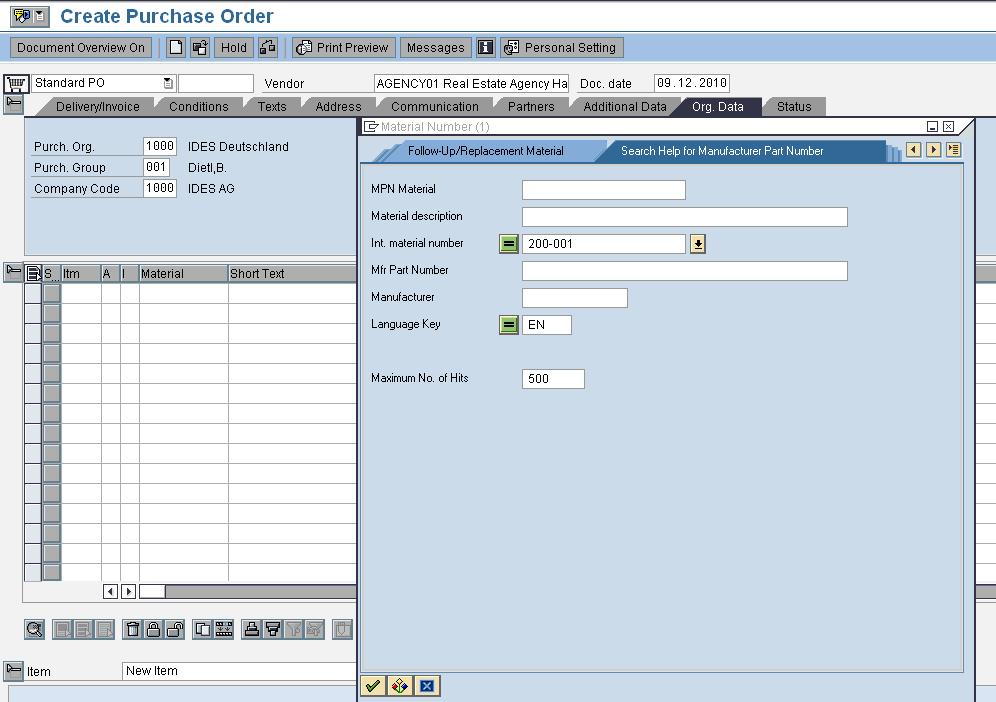Create PO with Manufacturer Part Number Create purchase order for the Vendor Approved mfg