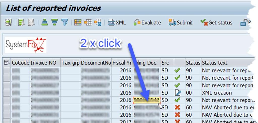 Double-click the number of SD Document (Billing Doc.