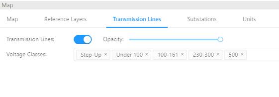 4 HELP GUIDE RENEWABLE INSIGHTS Transmission lines Transmission lines can be turned on or off with the switch. Their opacity can be changed with the sliding bar.