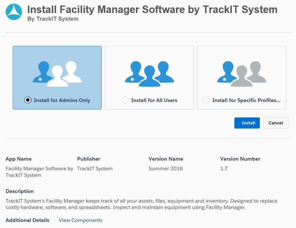 TrackITSystem Facility Manager Documentation Installation and User Guide Pages 1 to 7 apply to the install and configuration for admins.