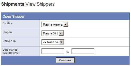 Viewing Existing Shippers To view an existing shipper that has not yet been publish to an ASN, select the Shipments->View Shipper link from