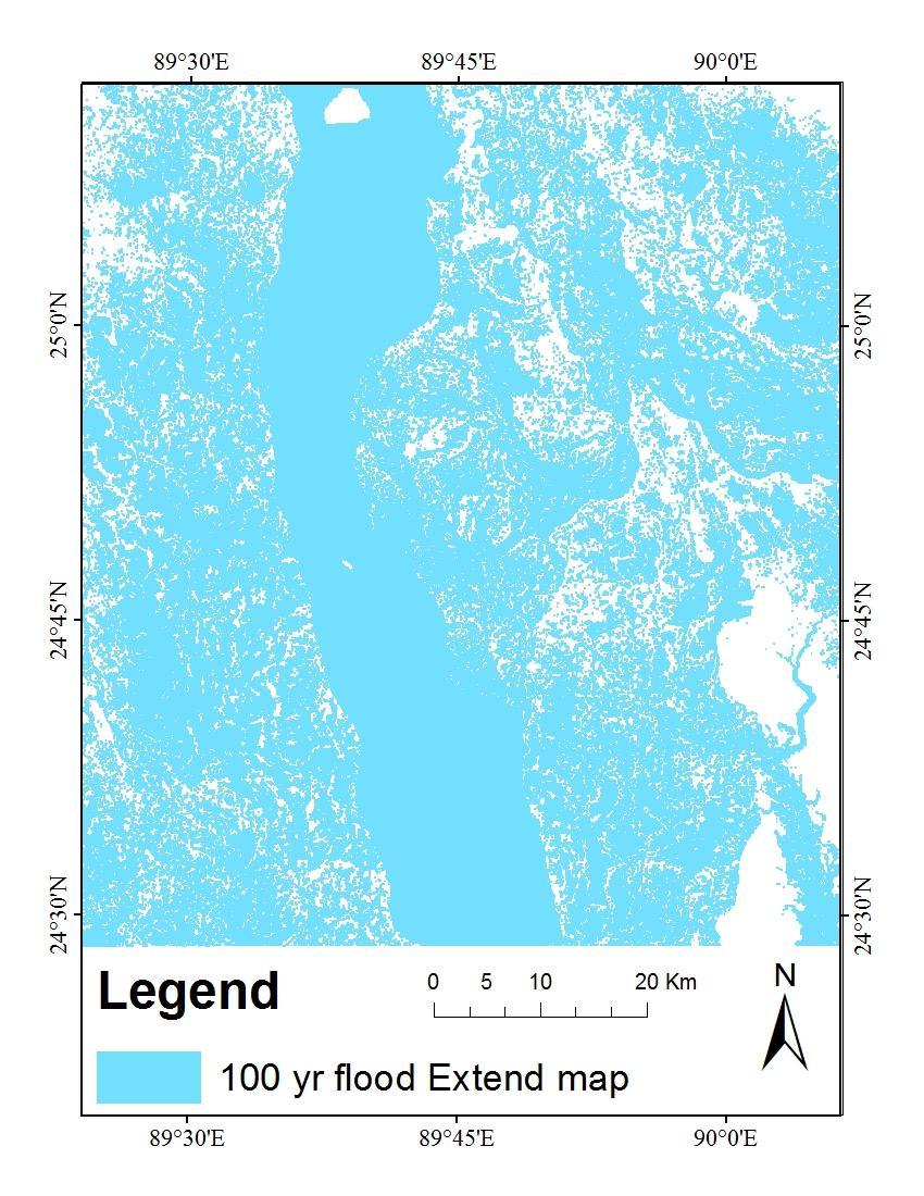 19 5.3 Flood inundation depth analysis Fig. 7. Map of extent of flood for 1-year return period In the study, inundated areas are defined into five qualitative inundation depth classes viz.