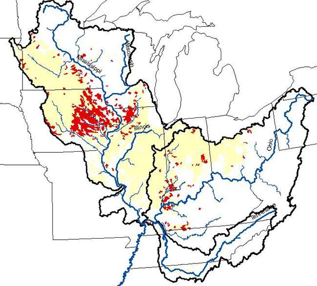Biofuel scenarios and marginal lands Baseline: C-S and C-C in 30% of the Corn Belt area (330,000 km 2 ) Scenarios: Corn Stover Removal Perennials (Switchgrass/Miscanthus) Red: Marginal cropland (15%)