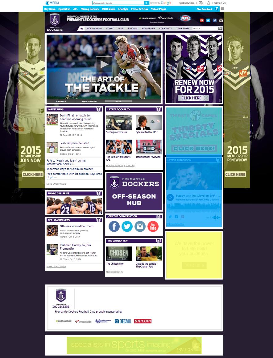 WEBSITE DIGITAL ADVERTISING The Fremantle Dockers official website, mobile app and club e-newsletters all provide engaging, exclusive content and a rich media experience for our dedicated and loyal