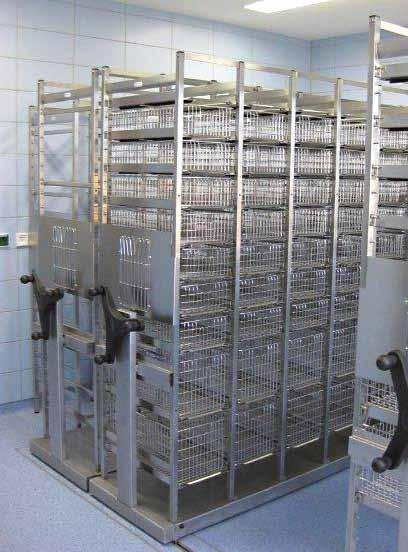shelving system classic, stainless steel, for sterile units ste and iso-module 176 177 Telescopic pull out frame for STE baskets and containers Ces60aZ2 Sterile goods storage Track shelving system