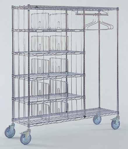 item carts shelving systems // technical description + 5/6 wire shelves + End enclosures consisting of 3 rods per end, back enclosures consisting of 2 rods per compartment + Dividers for individual