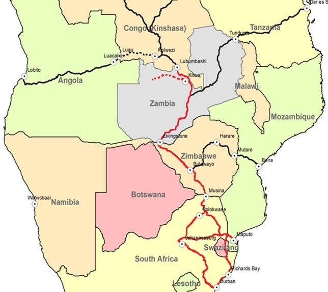NORTH SOUTH CORRIDOR OPPORTUNITIES: 3 000 km rail corridor with potential to transport 4 million tpa at full ramp-up Competitive solution to convert road traffic to rail Primary driver is copper, but