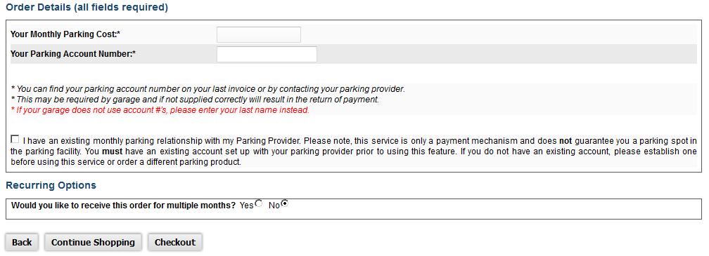 number in order to order this product. If you already have an existing relationship with a parking provider, please consider the other three options to pay for parking using your Pre-Tax Benefit. 1.