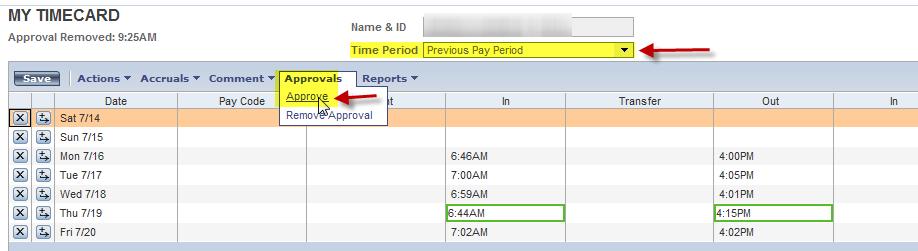 Approvals (Approve Timecard) Weekly Pay Period processing a. In Kronos a pay period is one week, from Saturday to Friday. b.