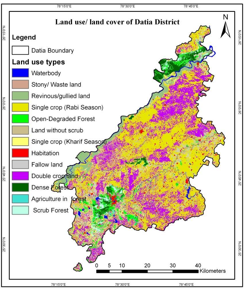 49 Figure 2: Land use/ land cover map of Datia district, M.P. Table 1: Major land use classes of Datia district, M.P. Sr No Land use classes Area (ha) % Area 1 Agricultural land 220965.