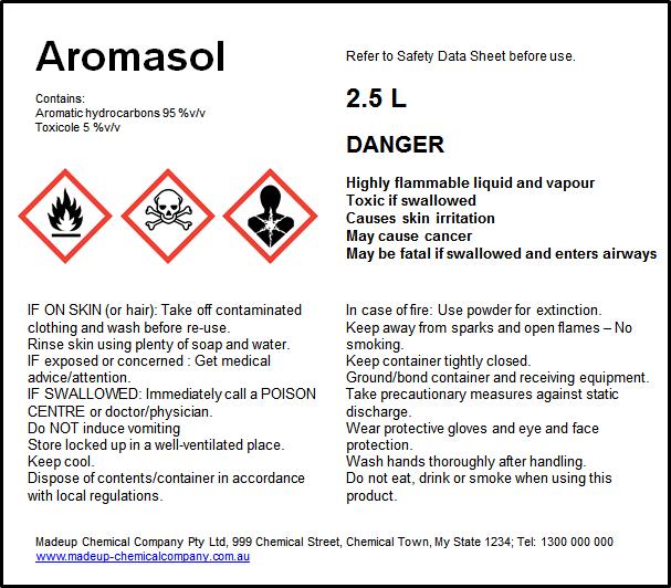 Example of GHS label Signal word Hazard