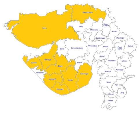 A perusal of these maps indicates that the identified districts were located in Rayalaseema of Andhra Pradesh, Suarashtra and Kutch region of Gujarat, Madhya Maharashtra in Maharashtra, distributed