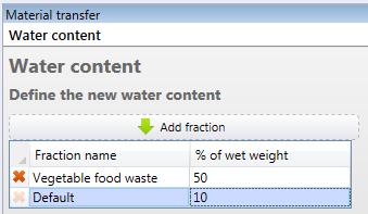 So the calculation of the water content is: Figure S14: Material transfer of Water content for vegetable food waste, water (kg) = TS (kg) * (50 /(100-50) ) = 4.83 kg *(50/(100-50)) = 4.