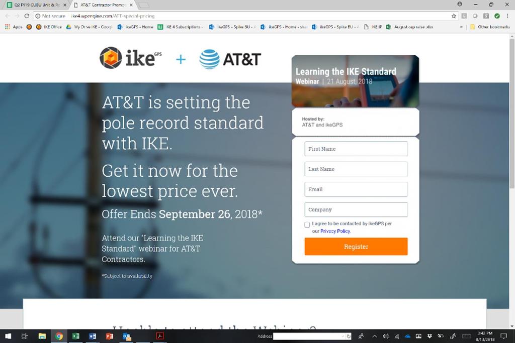 Continued progress towards the goal to be the pole record standard. With AT&T now specifying the IKE standard for aerial Make-Ready-Engineering (MRE) work.
