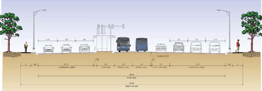 Figure 9-4 Typical BRT Station Cross-section 6-lane Traffic with
